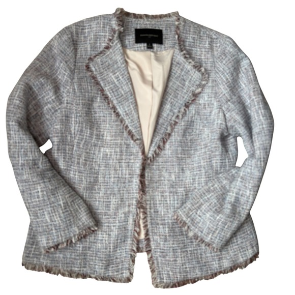 Banana Republic Jackets & Blazers - Banana Republic Tweed Blazer Jacket Blue‎ Multi Fringe Trim Open Front Career